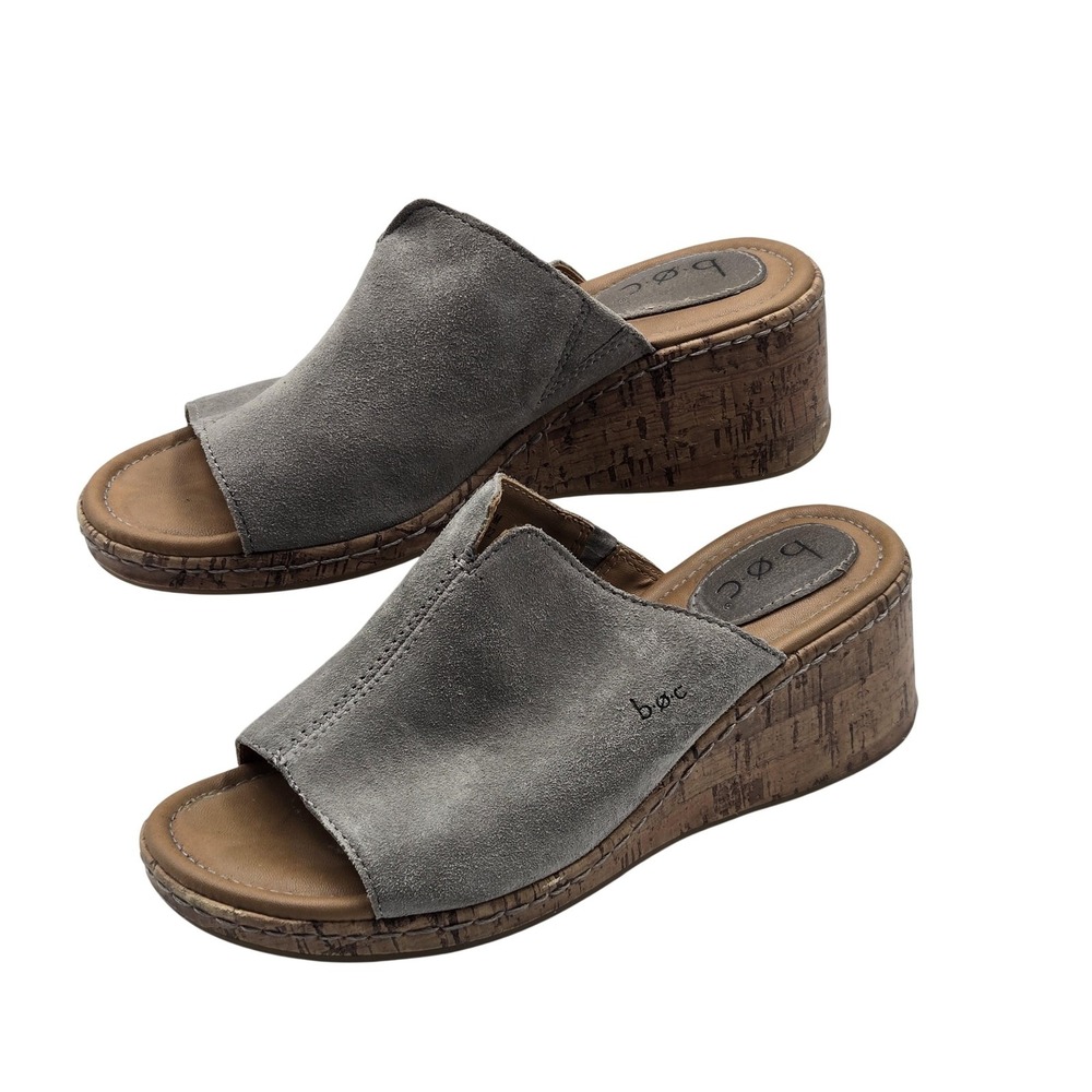 Boc Sandals Womens Size 7 Gray Suede Cork Wedge Slide Platform Comfort Shoes